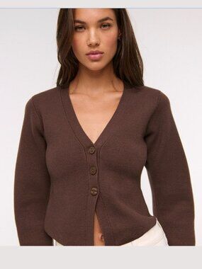 Abercrombie LuxeLoft Rounded Sleeve Cardigan Brown Relaxed fit (S) NWT!